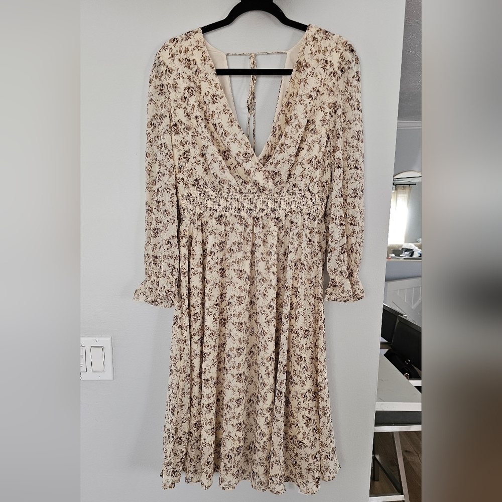 WDFMYS Floral Smocked Long Sleeve Dress Size L
